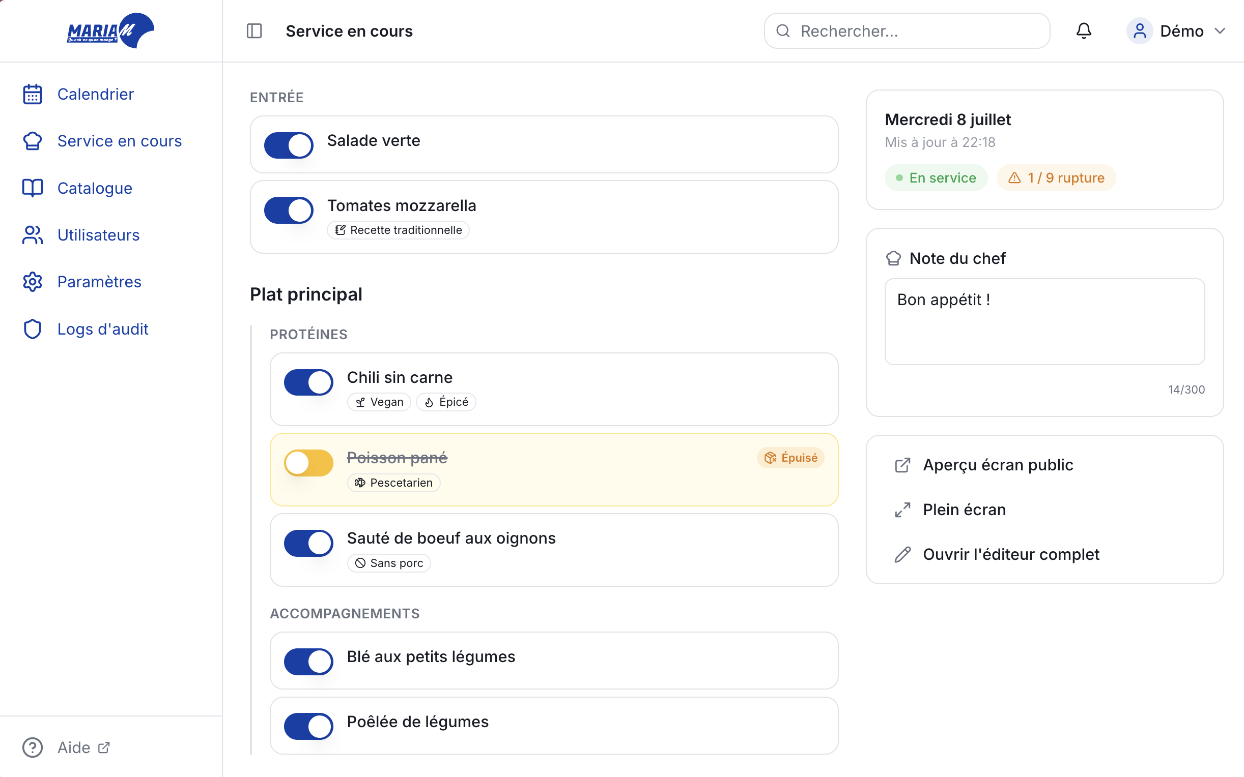Page Service de Mariam : gestion des ruptures de stock en temps réel